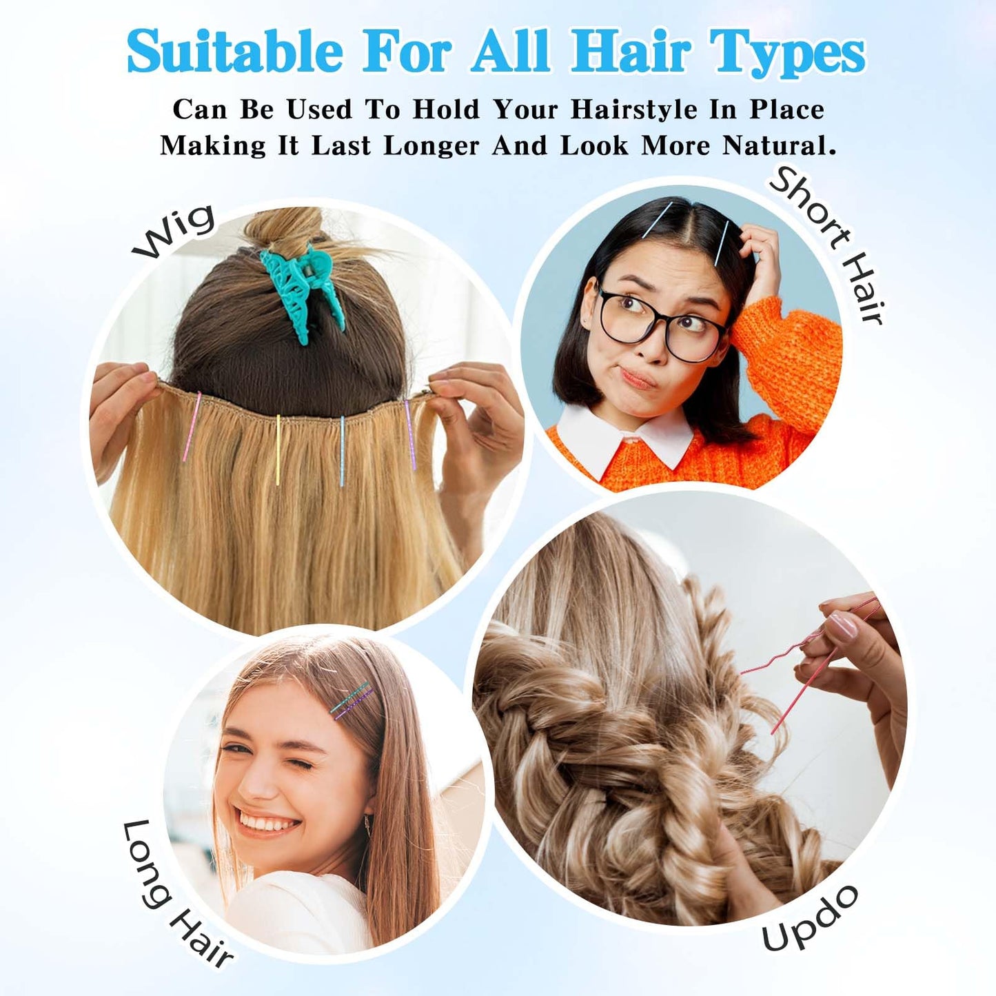 AOZUO Colorful Bobby Pins, 50pcs 2.2 Inch Mini Hair Pins Metal Hair Clips Hairpins Barrettes Accessories for Women Gilrs Buns Long Straight Curly Hair Various Hairstyles (Wavy Style)