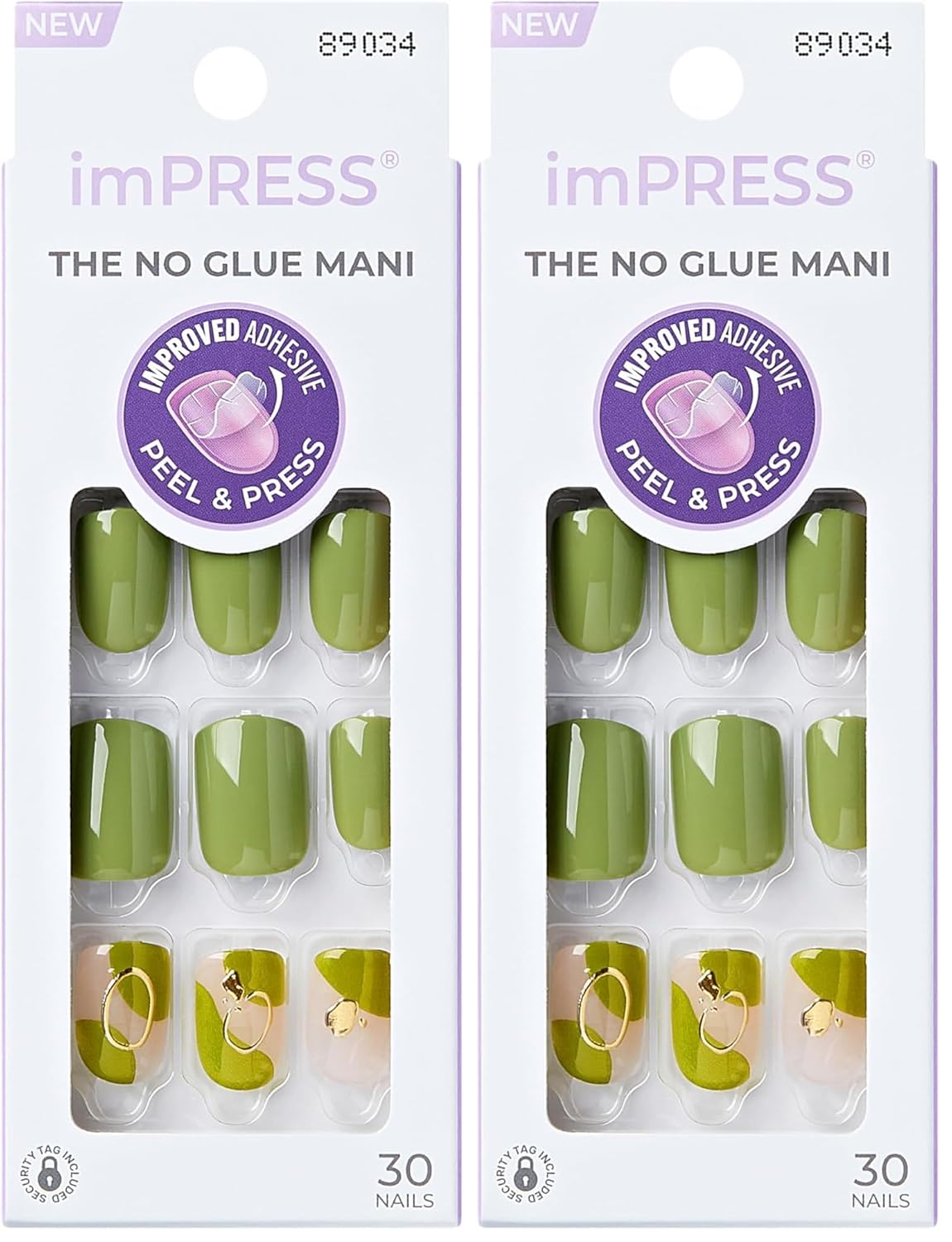 Kiss Impress No Glue Mani Press On Nails - 'Before Sunrise' Green Short Squoval Shape | 30 Nails, Prep Pad & More