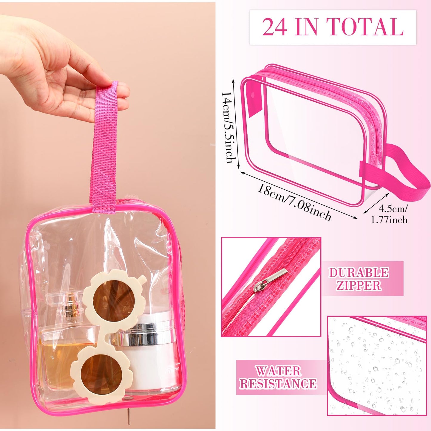 Silkfly Clear Toiletry Bag PVC Travel Cosmetic Bag with Handle Strap Makeup Pouch with Zipper Summer Vacation Salon Graduation Gift End of the Year Gifts(Vibrant Color,24 Pack)