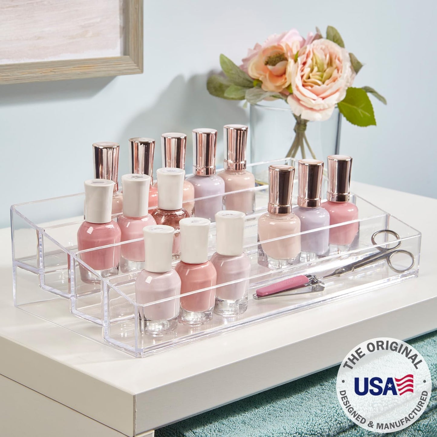 Multi-Level Nail Polish Bottle Holder - Clear Plastic Organizer Rack for 40 Bottles | 4-Tiered Vanity Display Stand
