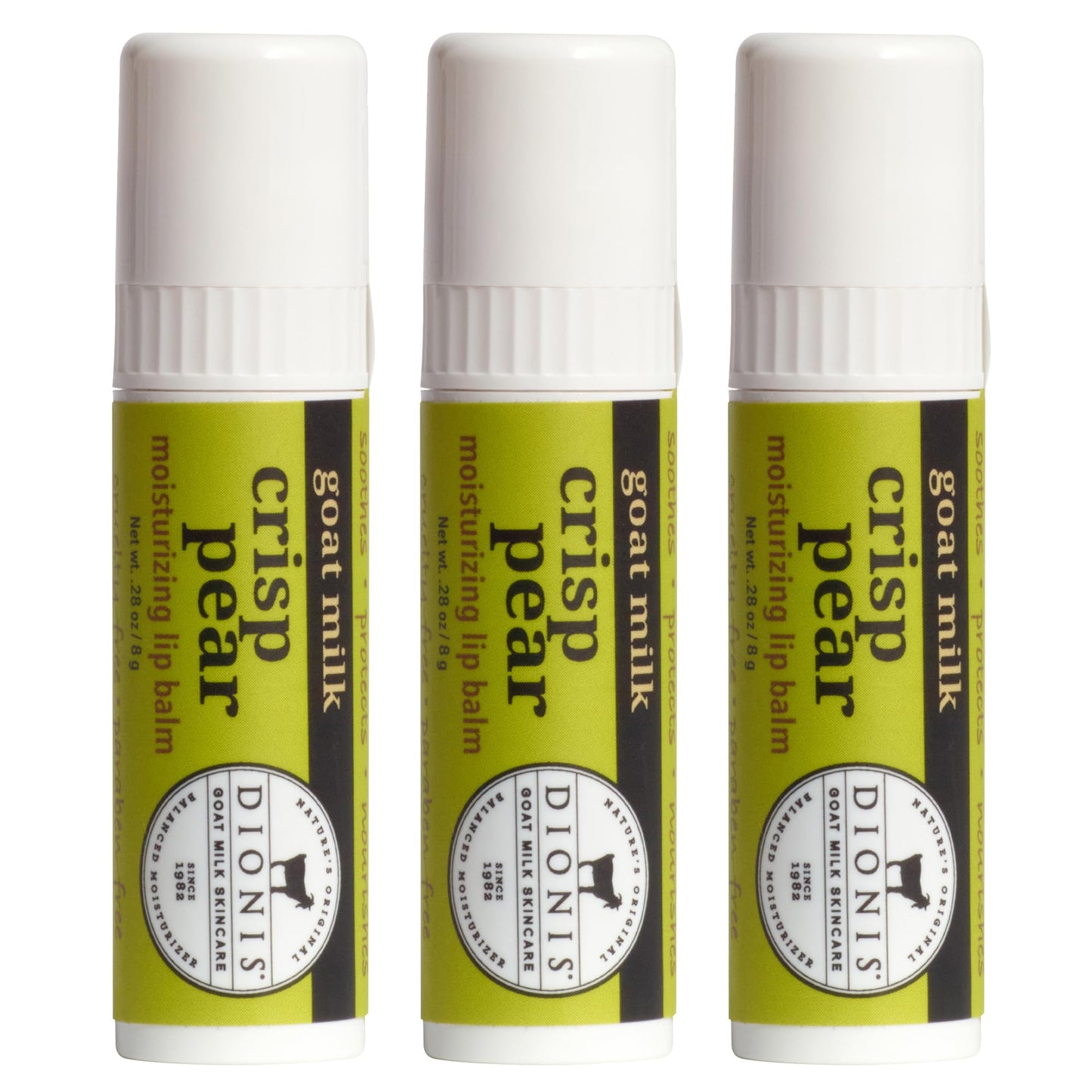 Dionis Goat Milk Jumbo Lip Balm - Moisturizing for Dry, Chapped, Lips, Conditioning with Beeswax, Shea Butter, Coconut Oil - Crisp Pear 0.28oz (Pack of 3)