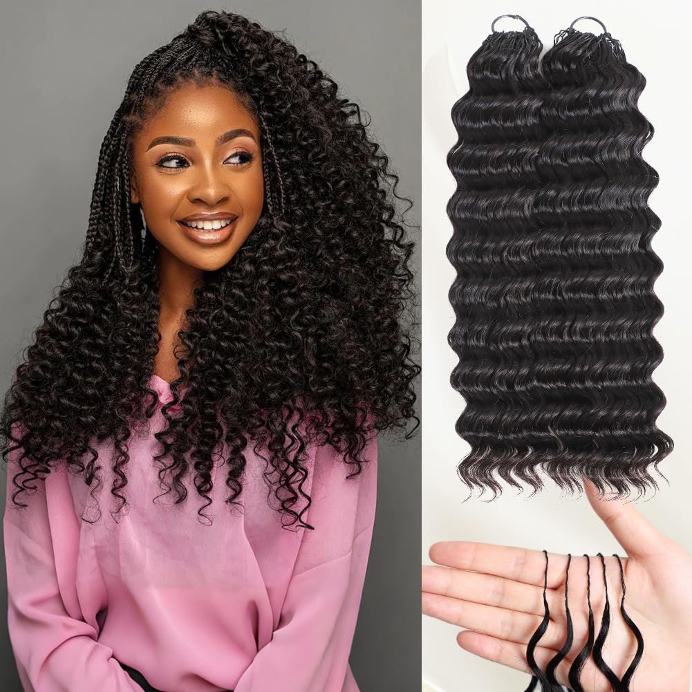 Feather Crochet Human Hair Extensions - 18 Inch Deep Wave | Pre-Looped, 60g, 50 Strands