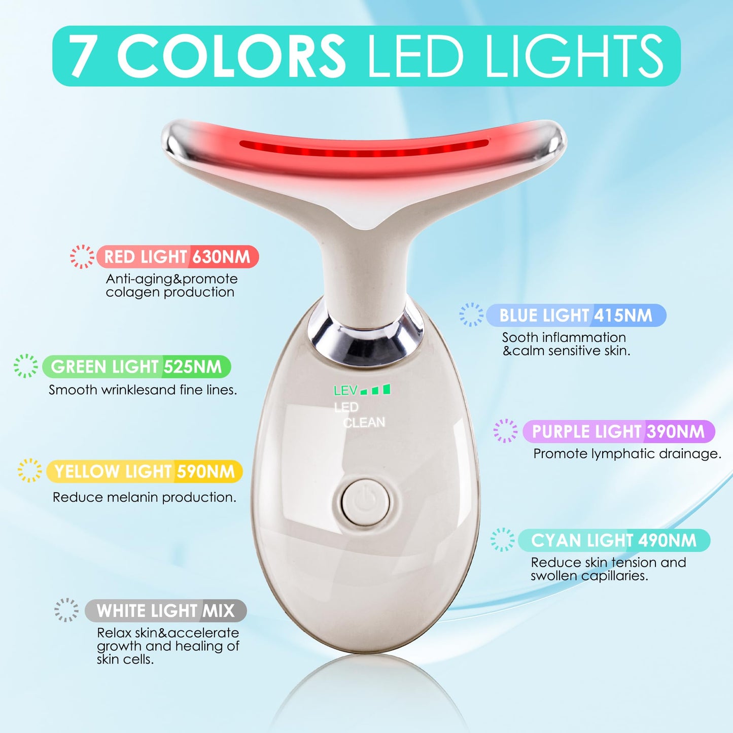 Facial Massager Red-Light-Therapy-for-Face and Neck, Face 𝖲 culpting Wand with 7 Color (Champagne)