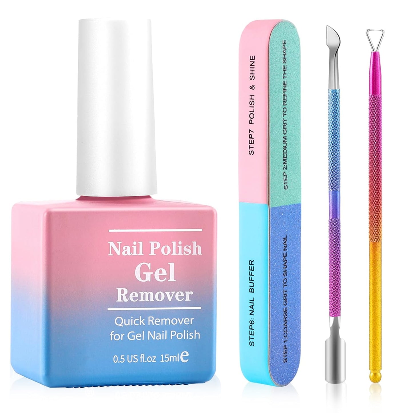 Professional Gel Nail Polish Remover | Non-Irritating Formula for Quick & Easy Removal - Complete Kit with Nail File & Cuticle Pusher