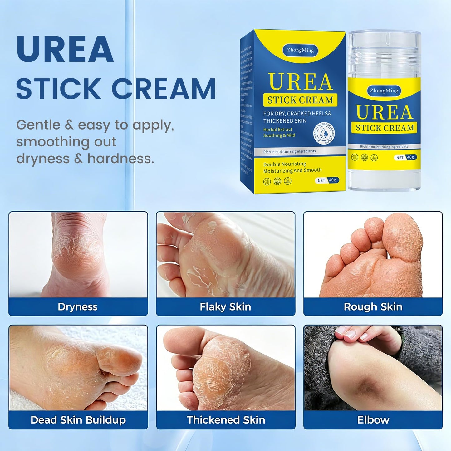 60% Urea Cream Stick with 2% Salicylic Acid, Exfoliating Moisturizer for Dry Cracked Heels, Callus Remover for Feet, Hands, Knees & Elbows