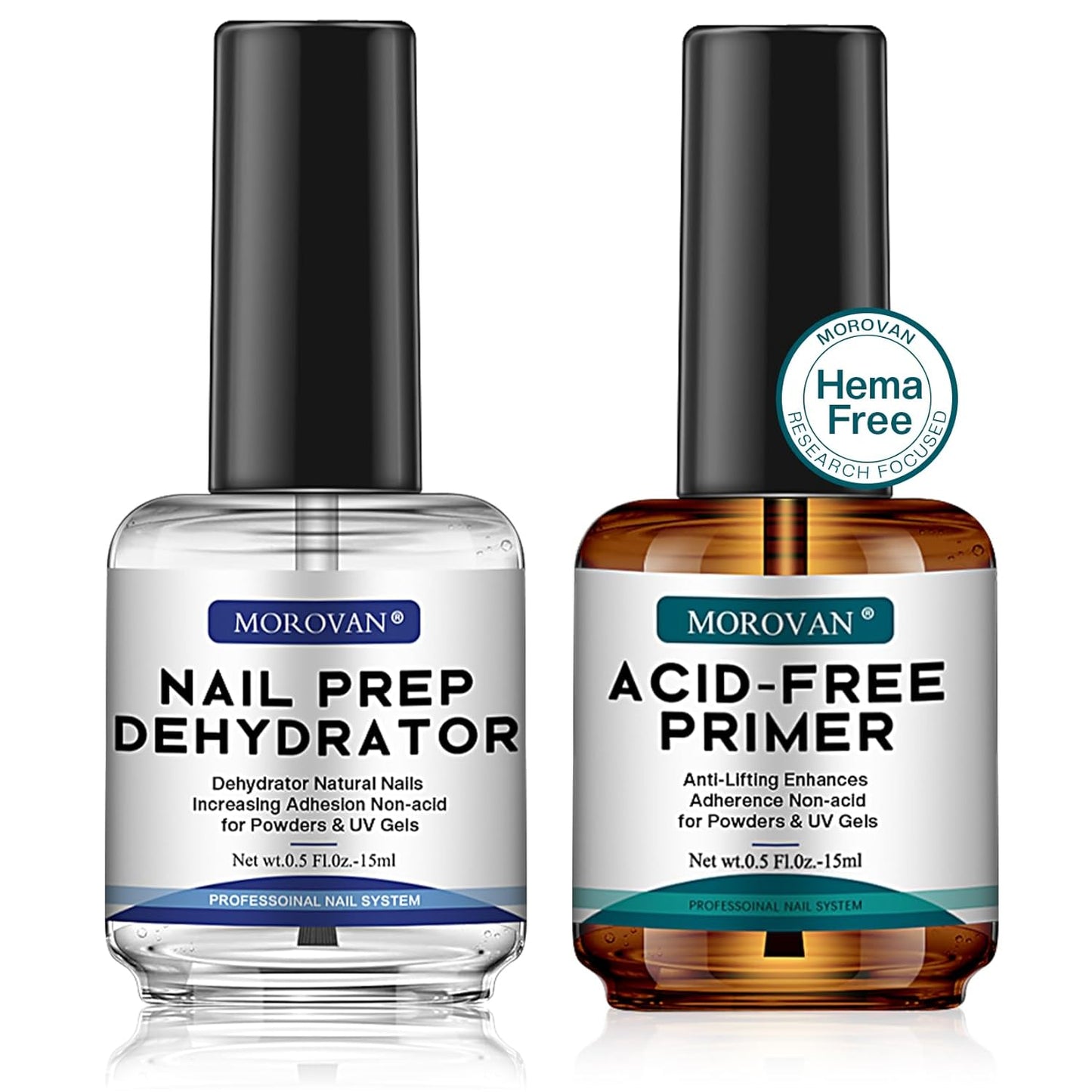 Morovan Natural Nail Prep Dehydrate Primer - Acid-Free Dehydrator for Acrylic & Gel Nails | Gift Box Set