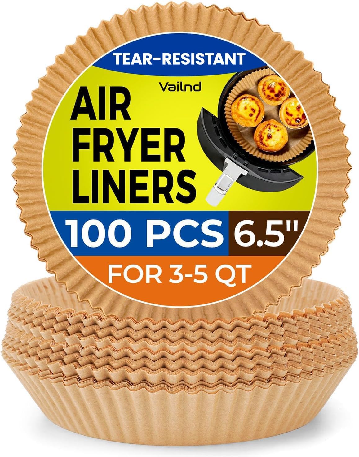 Air Fryer Paper Liners - 125 Pcs Non-Stick Parchment Paper for Microwave | 8-Inch Square, Bleach-Free