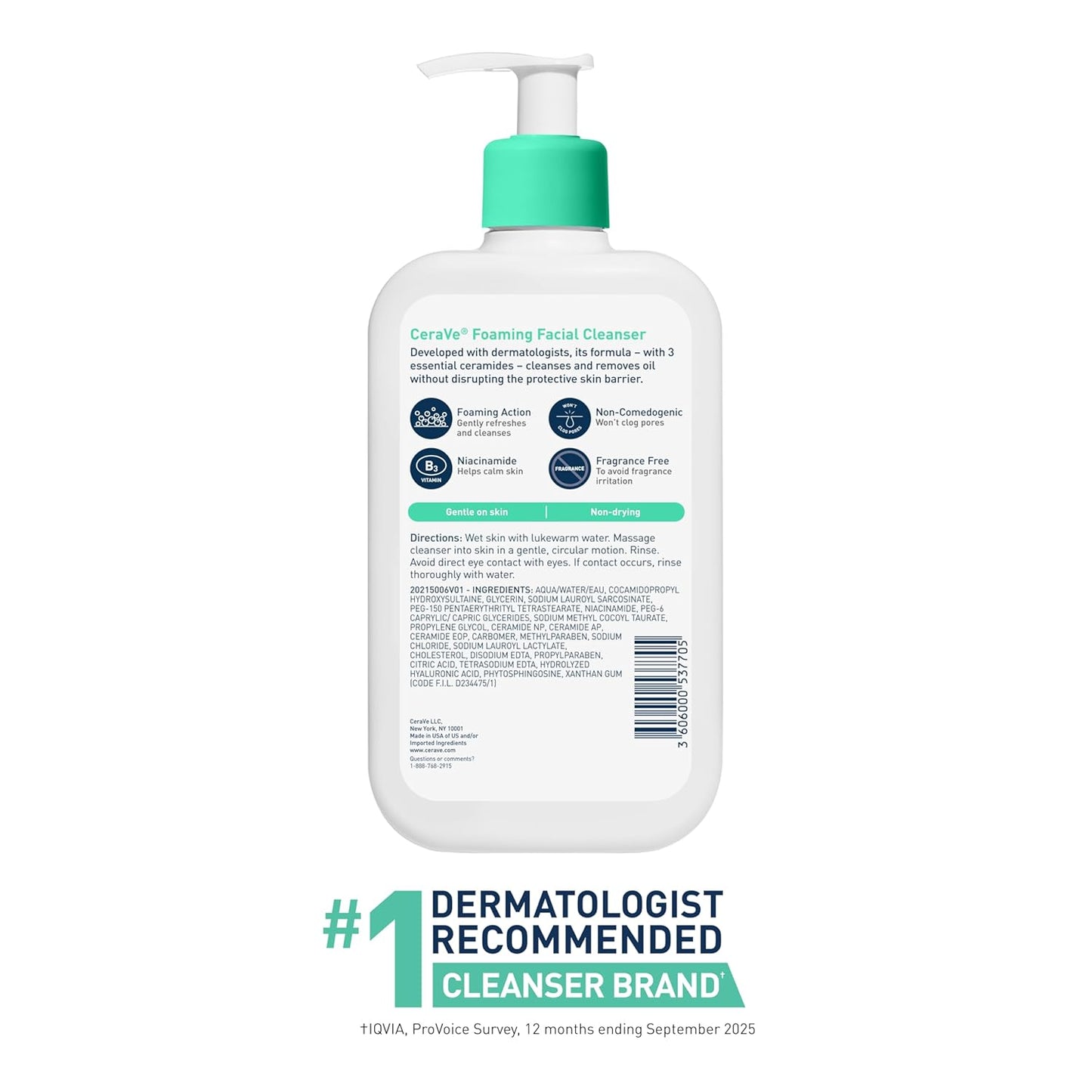CeraVe Foaming Facial Cleanser - Daily Face Wash for Oily Skin with Hyaluronic Acid & Niacinamide | 16 Fl Oz