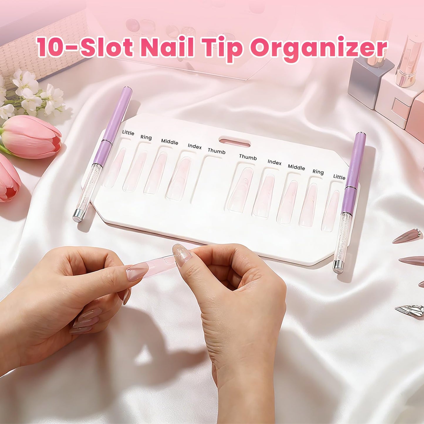BOMOQING Original Nail Form Tray & Compartments Organizer - 10 Slot Acrylic Nail Form Display with Brush Holder for Salon & Home DIY Manicure