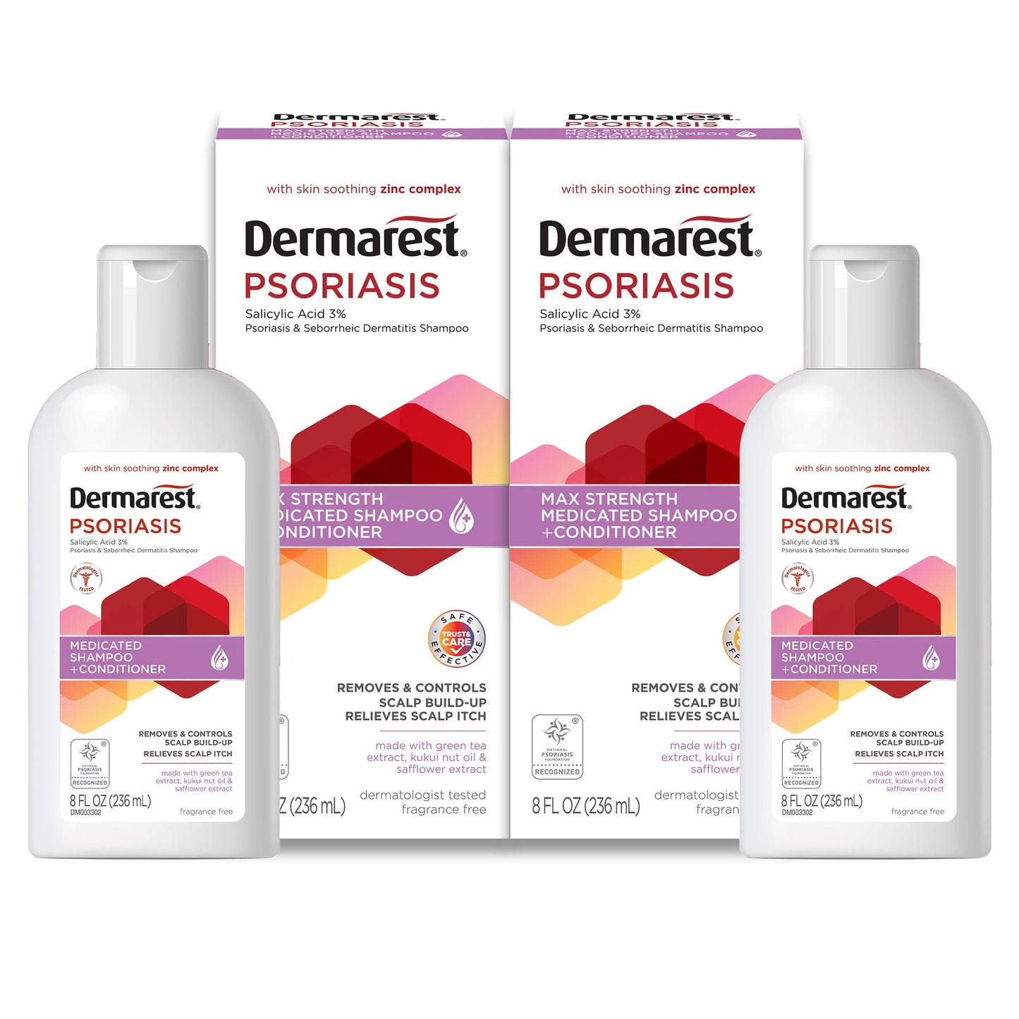 Dermarest Medicated Psoriasis Shampoo & Conditioner, with Salicylic Acid & Zinc Complex, Fragrance-Free, 8 Fl Oz