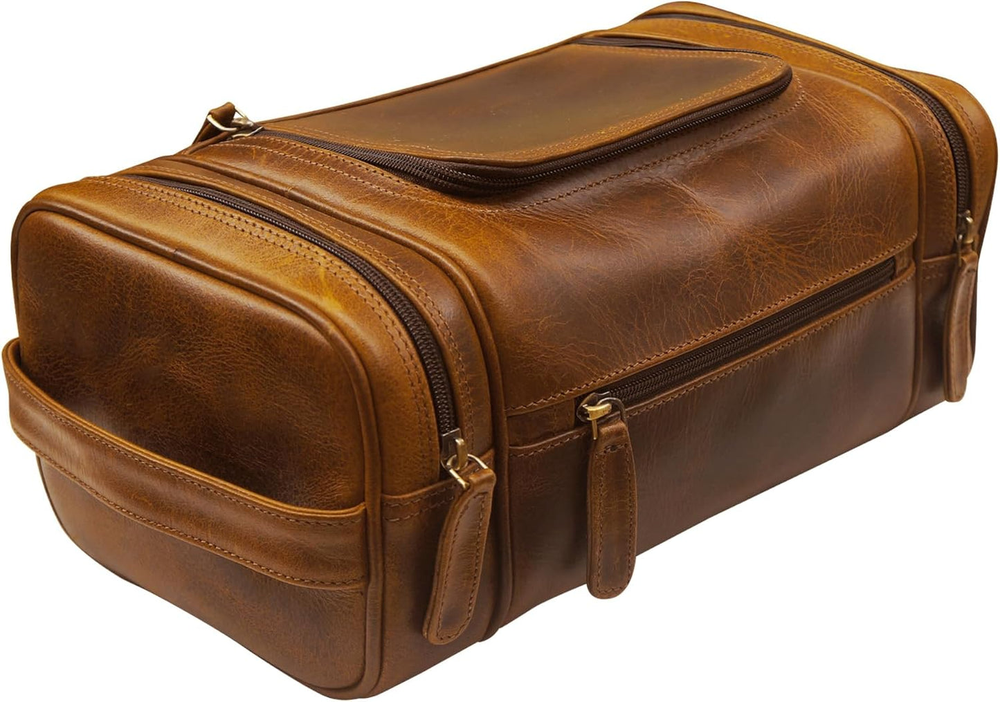 Genuine Leather Toiletry Bag for Men - Waterproof Hanging Dopp Kit | Extra Large Travel Organizer