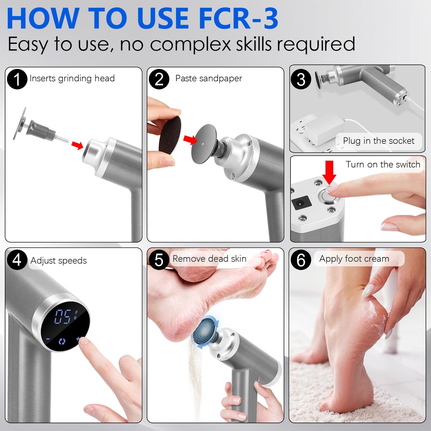 Upgraded Electric Callus Remover for Feet 4500rpm, Professional Electric Foot Callus Remover Foot Sander Pedicure File with 2 Interchangeable Heads and Replaceable Sandpaper Discs