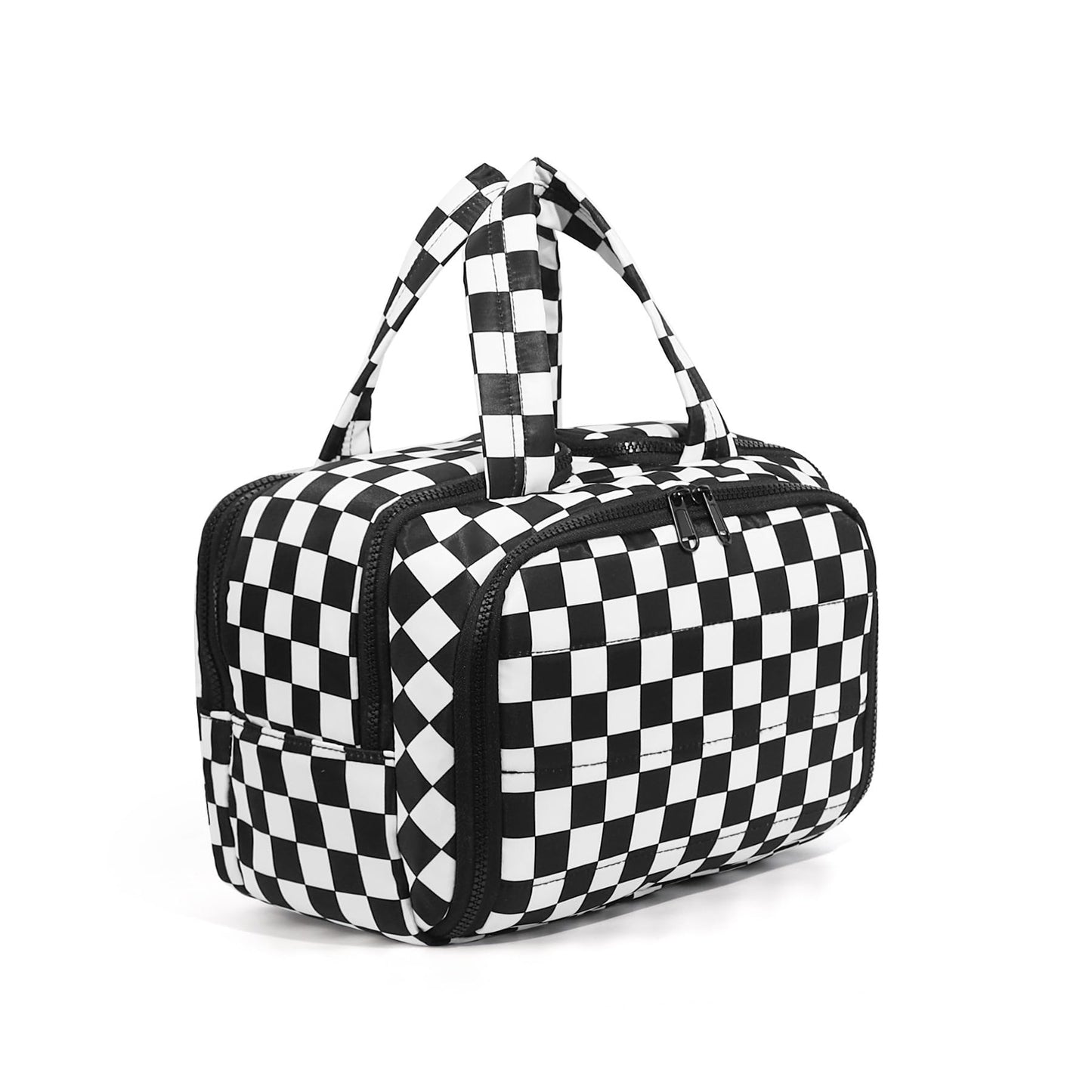Travel Toiletry Bag, Spacious Checkered Toiletry Bag for Women,Large Toiletry Bags for Traveling,Lightweight Travel Cosmetic Makeup Bag Organizer for Accessories,Toiletries (Black and White Checkered)