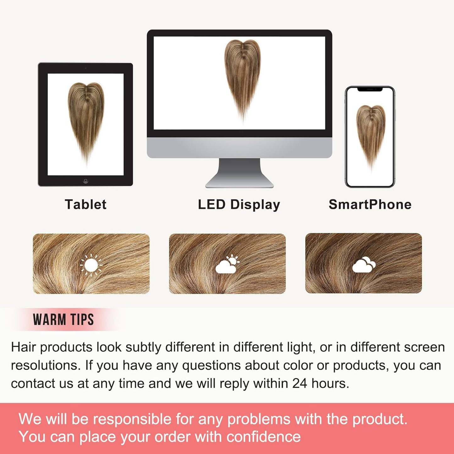 Real Human Hair Toppers for Women - 10 Inch Clip-In Bangs | 150% Density Silk Base - Medium Brown with Blonde Highlights