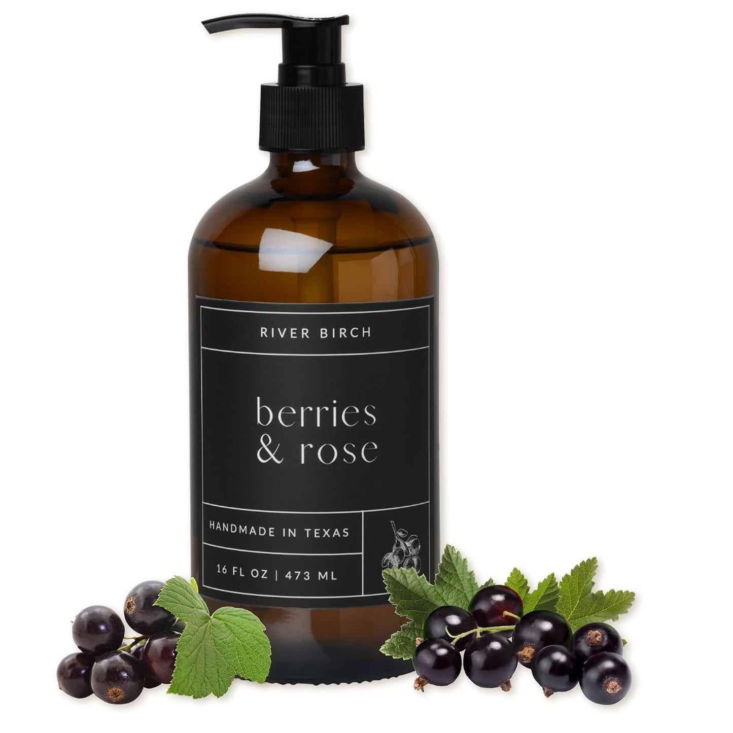 Natural Hand Soap - River Birch Sea Salt & Citrus Scent - Moisturizing Vegan Formula | 16 Fl Oz Amber Glass Dispenser
