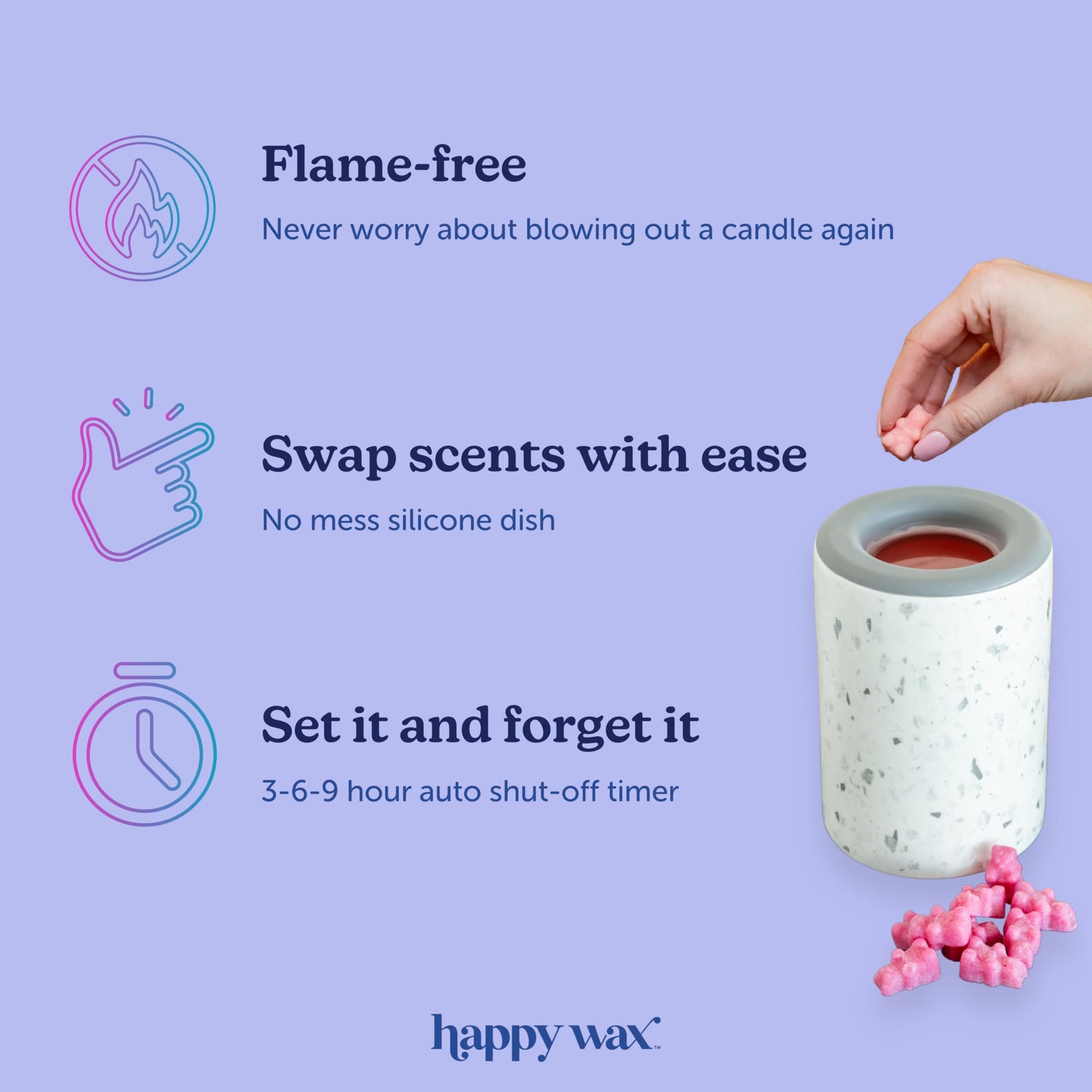 Happy Wax Marble Mini Mod Warmer for Scented Wax - Small Tabletop with Timer - Electric, Ceramic with Removable No Mess Silicone Dish