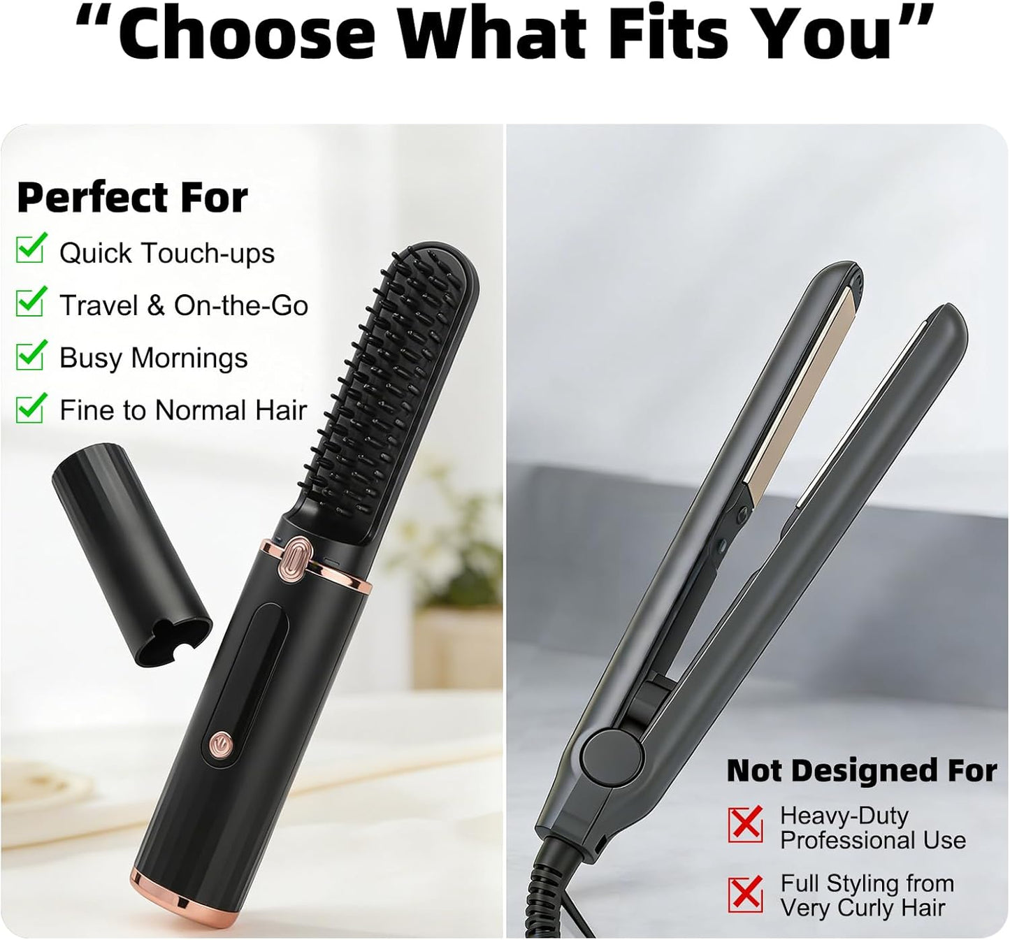 Cordless Hair Straightener Brush - Fast Heating Ionic Hot Brush | Adjustable 320℉-390℉, Portable & Anti-Scald for Travel
