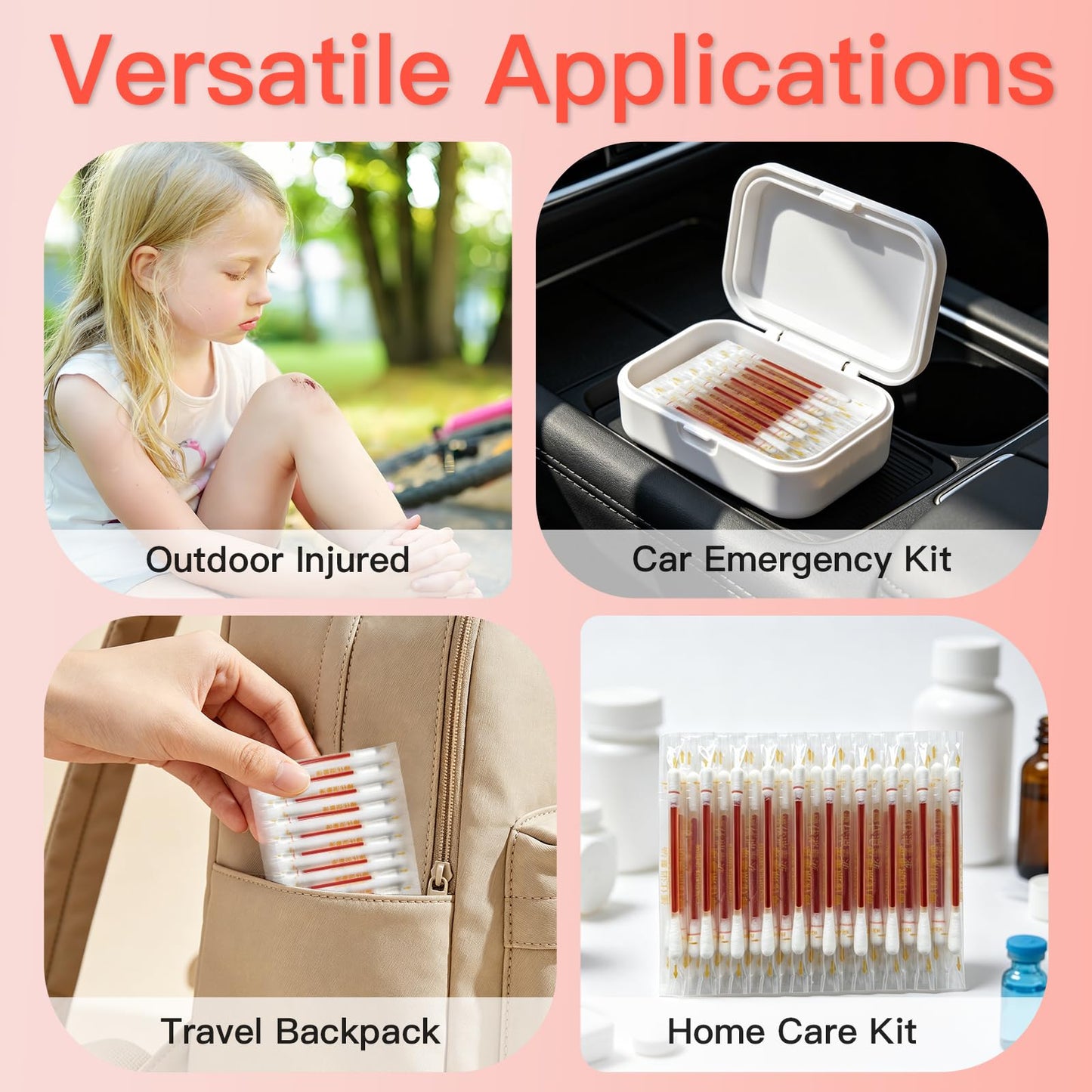 100 Pcs Cotton Iodine Swabs Individually Wrapped – Disposable Iodophor Swabsticks Medical Sanitary First Aid Kit Emergency Care Safety Home Travel Use