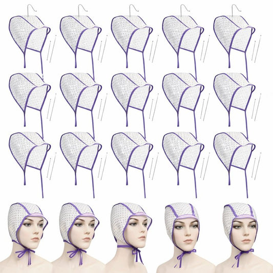 WILLBOND 20 Pcs Highlighting Caps, Hair Highlight Cap Bulk, Disposable Highlight Tipping Caps, Hair Coloring Dyeing Cap with 2 Pcs Metal Hooks for Salon Home, Highlighting Coloring Supplies (Purple)