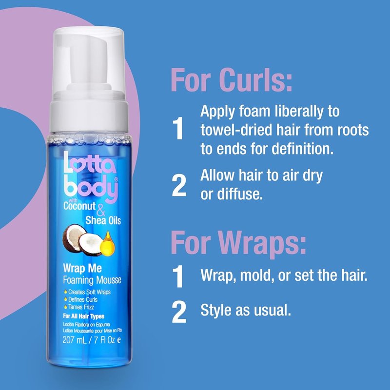 Lottabody Wrap Me Foaming Mousse - Coconut & Shea Oil Curl Definer | 7 oz Moisture-Rich Formula for Curly & Coily Hair