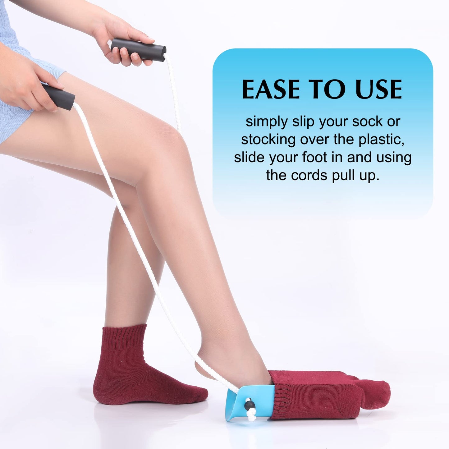 CAidRE Sock Aid - Wide 3.93" Sock Aid with Foam Handles, Sock Aide Device for Elderly, Sock Helper Easy On Easy Off for Regular Socks, Blue