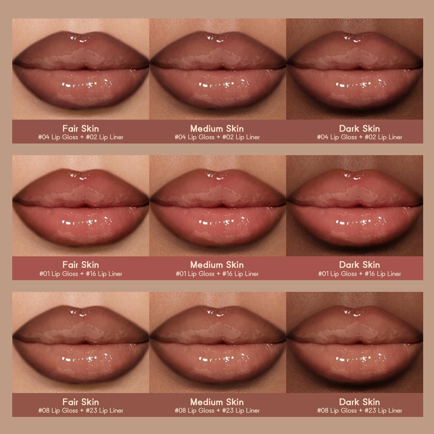Noerrors 6pcs Natural Nude Lip Combo Sets, Moisturizing High Shine Lip Kit with Creamy Brown Lip Liner and Long Lasting Nourishing Gloss for Women, Plumping Fresh Glossy Effect for Volume Lips Makeup