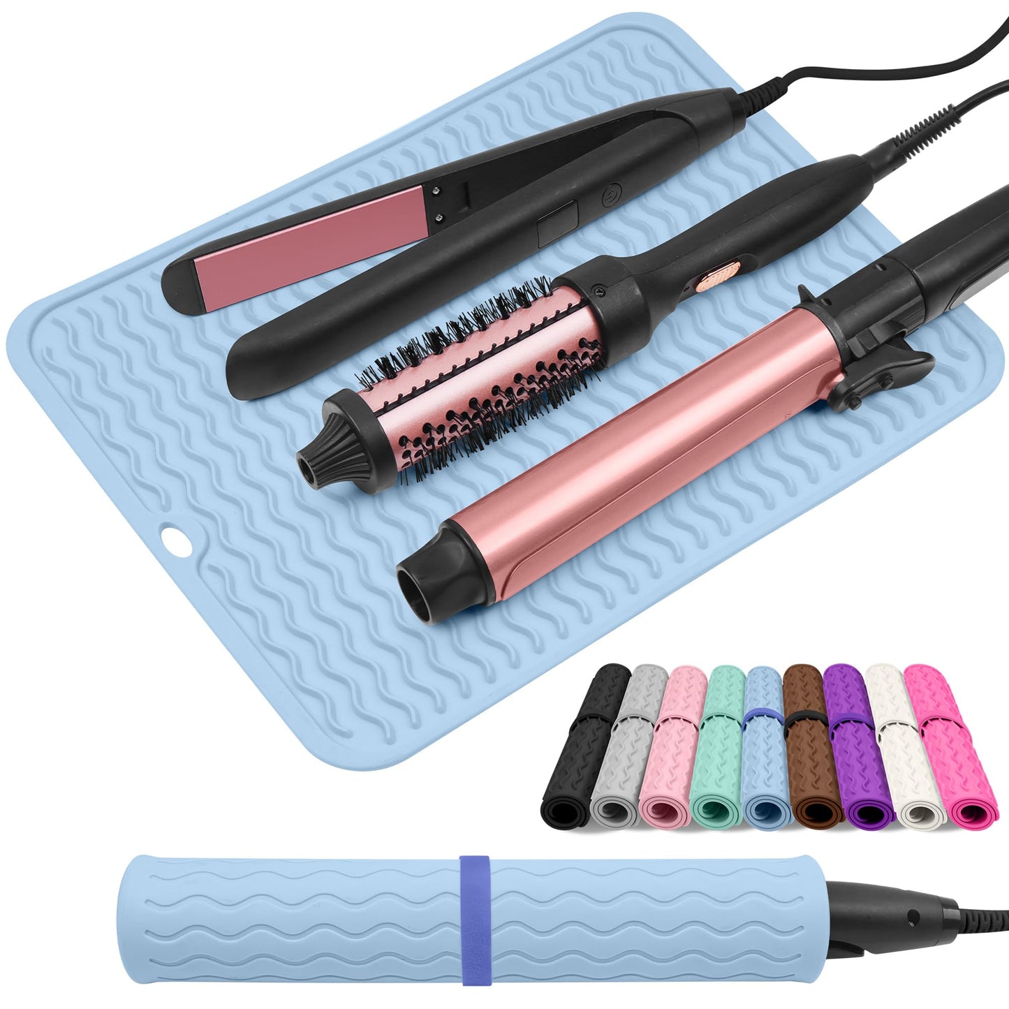 Arsmonjeal Oversize Silicone Heat Resistant Mat for Curling Irons, Flat Irons, Hair Straighteners and Hot Hair Styling Tools, Portable Wrap Pad Cover for Vanity, Travel, Salon(14.2" x 11.0")