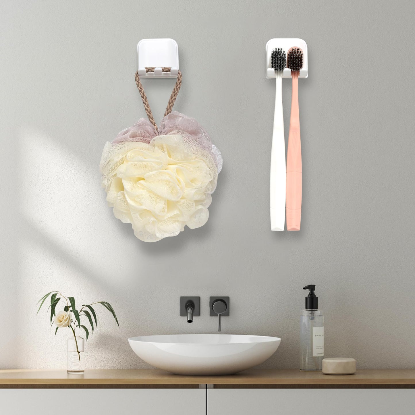 2-Piece Set of White self-Adhesive Wall-Mounted Waterproof Toothbrush Holders, Electric Toothbrush Holder for Bathrooms，Suitable for Bathroom Showers.