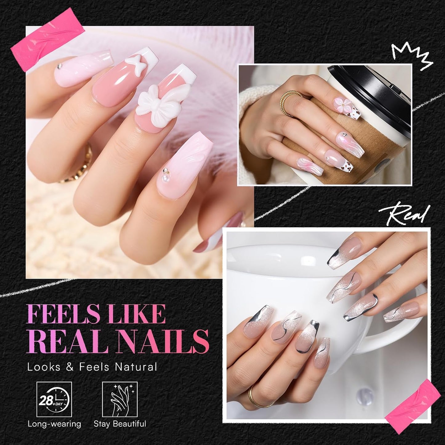 Coffin Nail Tips - 504 PCS Pre-Etched Clear Acrylic Full Cover | 15 Sizes for Salon & DIY Use