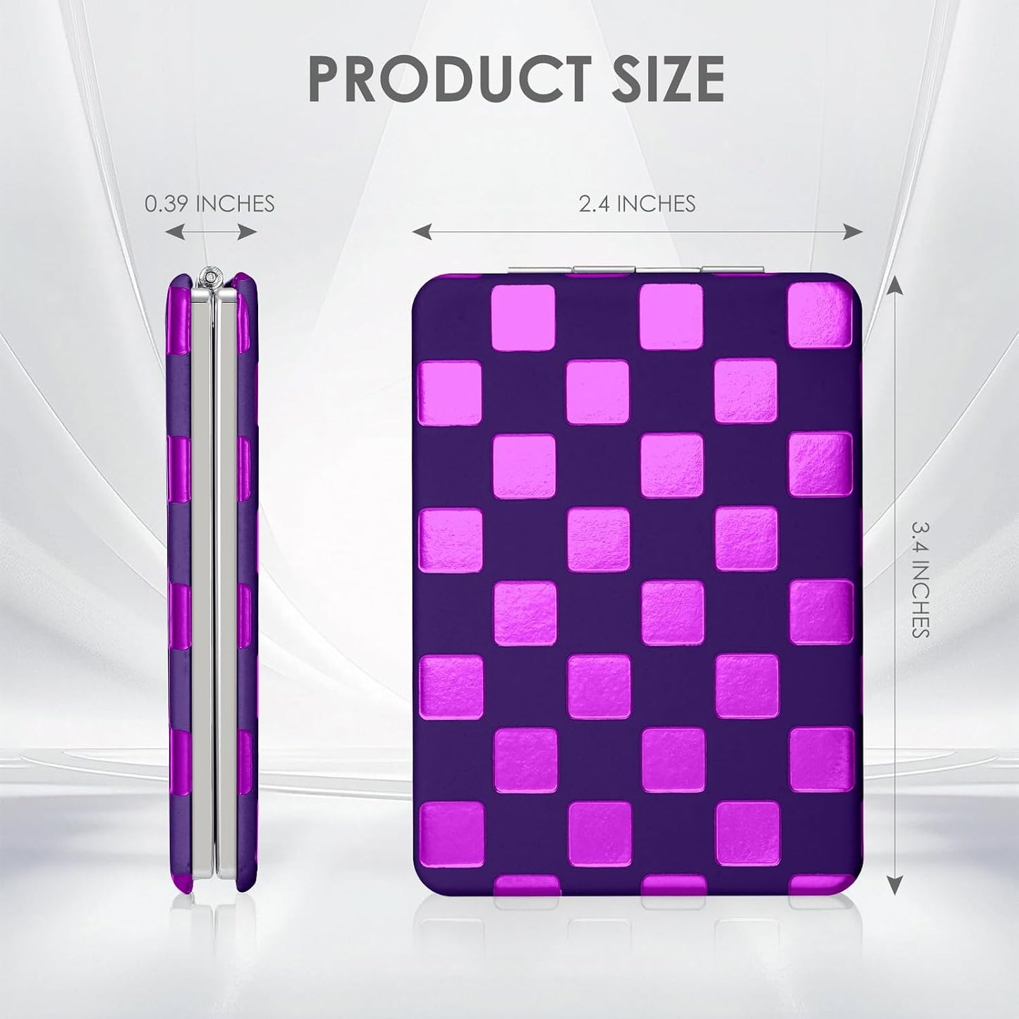 Unique Neon Checkered Compact Travel Mirror - Stylish Pocket Mirror for Women