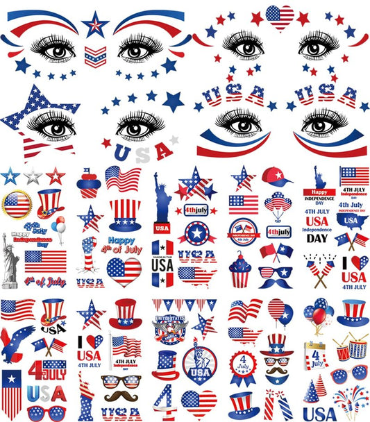 120+ PCS 4th of July Temporary Tattoos, Patriotic Waterproof Fake Tattoos with American Flag Eagle Fireworks Designs, Independence Day Party Favors Supplies for USA Memorial Day Parade