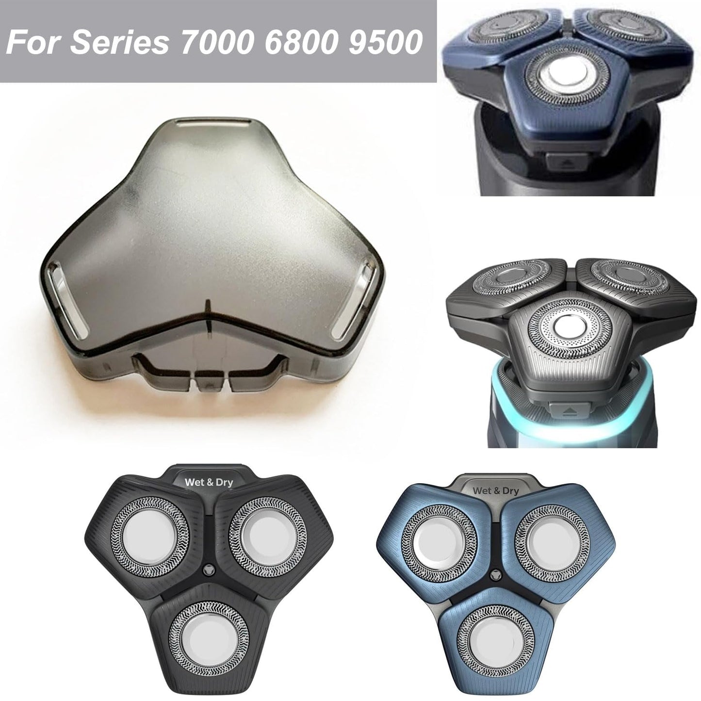 Gleway Shaver Head Cover Cap Cover for S5000 S7000 S9000 Series SH50 SH70 SH90, and Cleaning Brush 1Pack, Razor Cover Guard for Model S7782 S7783 7788 7786 7888 S5531 S5533 S5588 S8050 S993