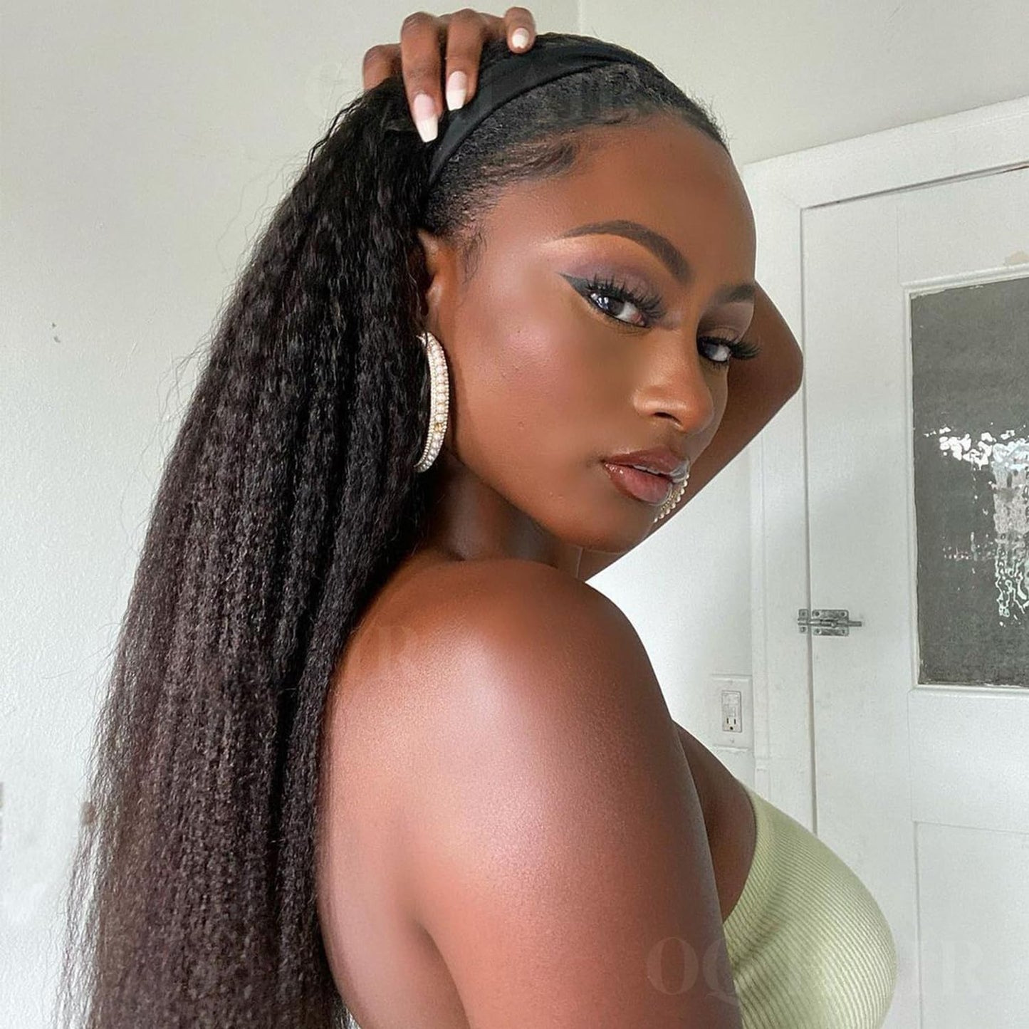 Kinky Straight Half Wig - 180% Density Human Hair | Adjustable Drawstring, Beginner-Friendly, 18 Inch