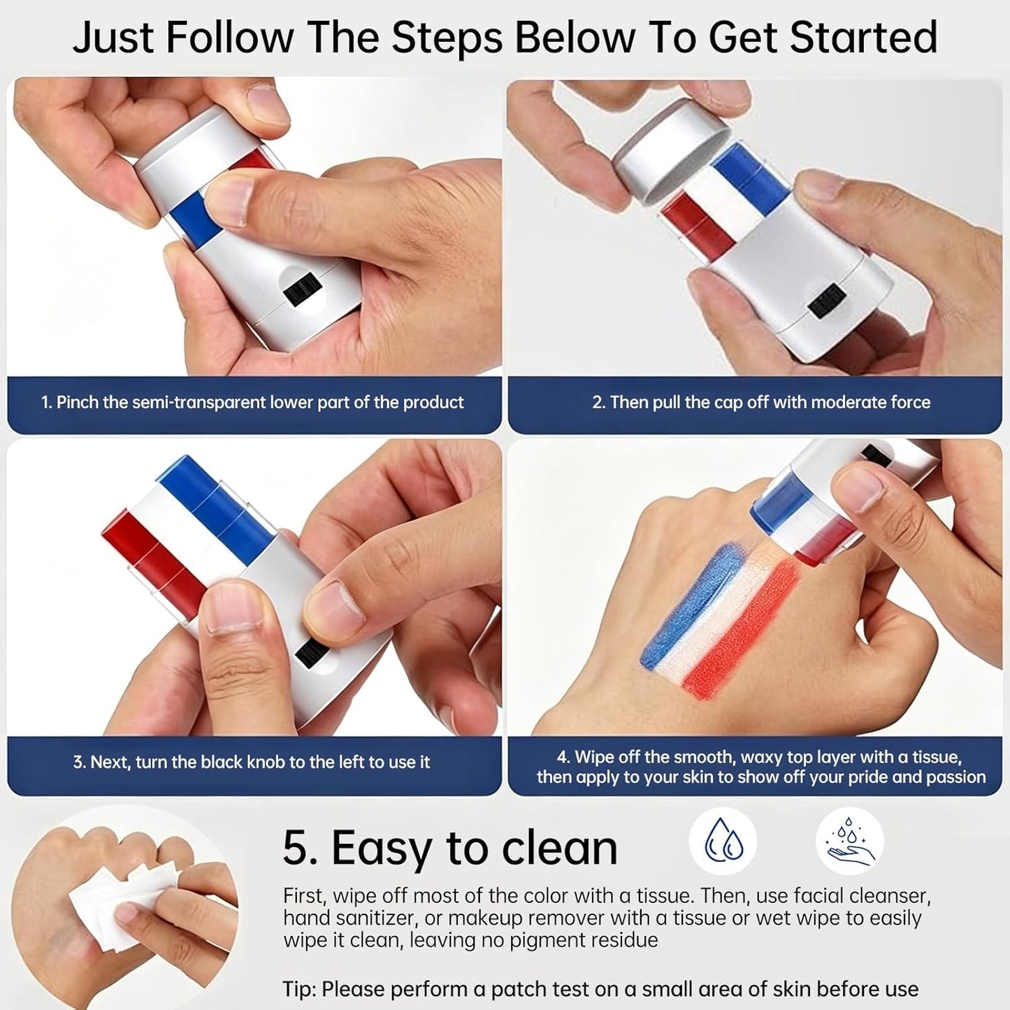Patriotic Face Paint Stick - Red, White & Blue Makeup for 4th of July | Easy Application for Sports & Events (1 PCS)