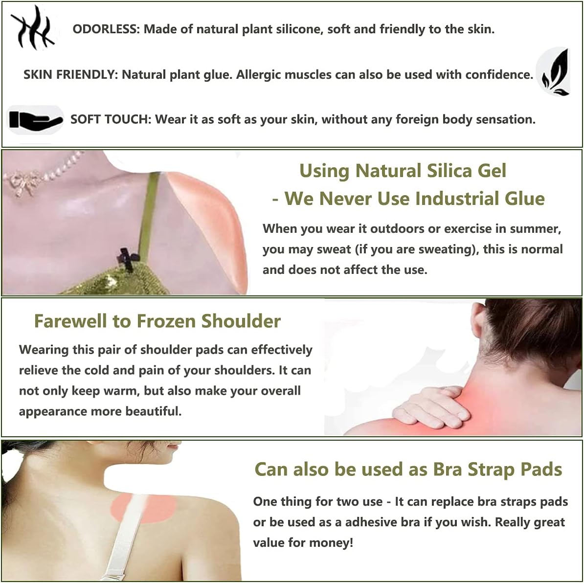 Silicone Shoulder Pads - Invisible Anti-Slip Push-Up Enhancers | Reusable & Breathable (2 Pairs, Transparent & Skin)