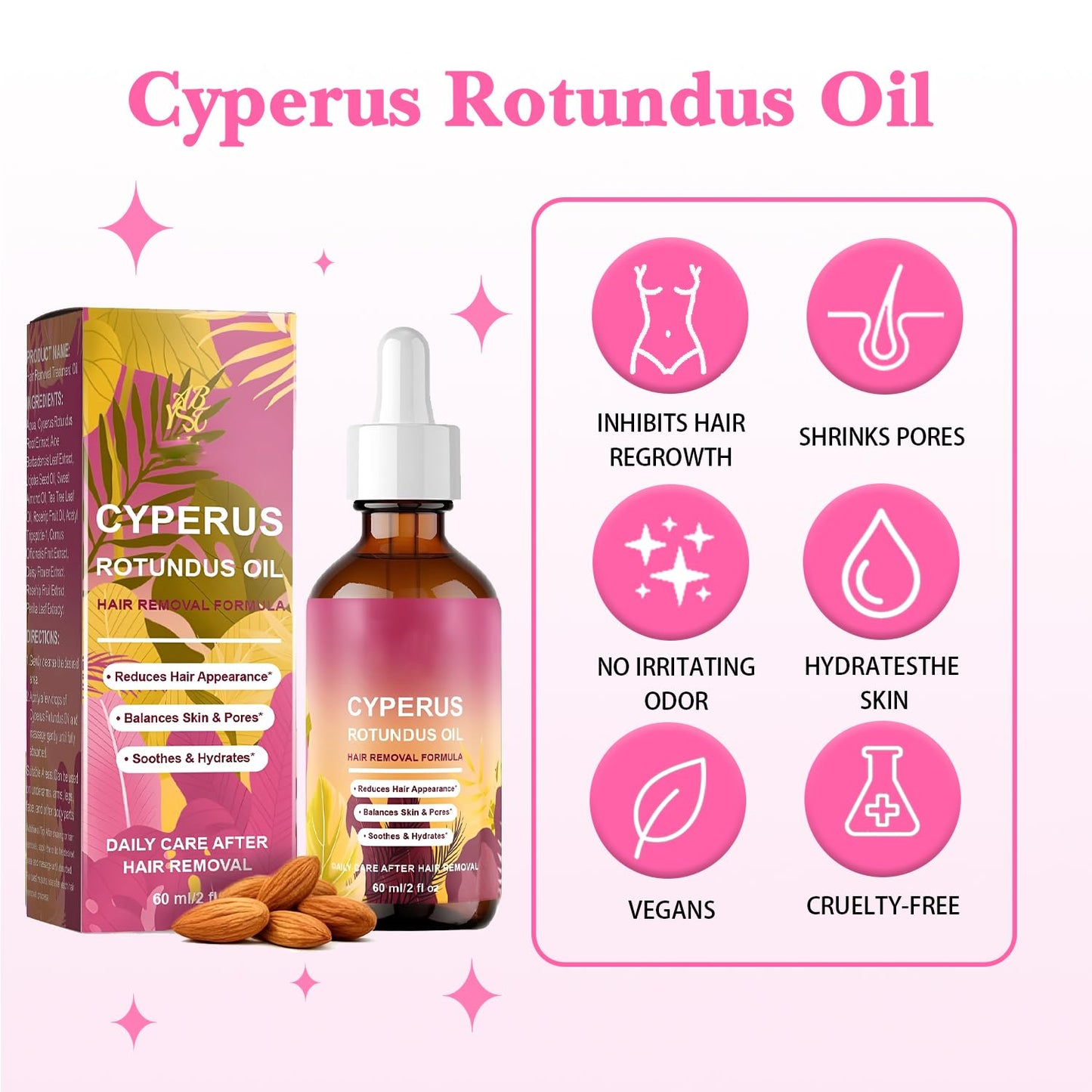 Cyperus Rotundus Oil - 100% Pure Natural Essential Oil for Hair Removal & Skin Care | 2 Fl Oz