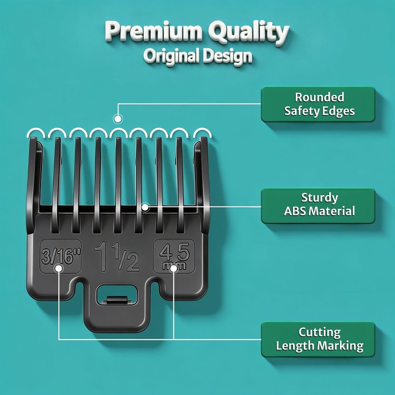 Clipper Guards Set - Compatible with Wahl Clippers | 10-Piece Replacement Guide Set, 1/16" to 1" Black