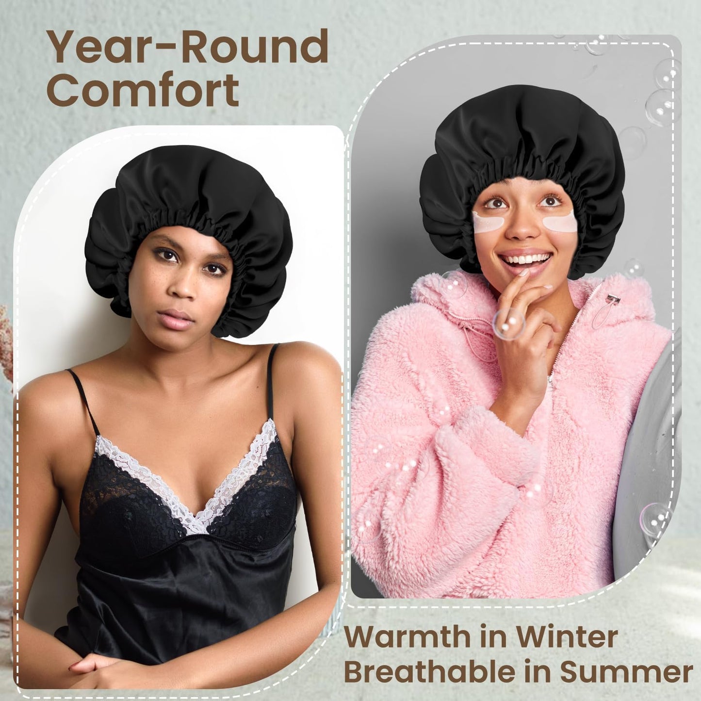 Zixsavk Adjustable Double Layer Silk-Satin Hair Bonnet for Sleeping Women – Anti-Frizz Curly Hair Sleep Cap, Hair Protector for Night, Moisture Retention Soft Bonnet for Natural Hair (black,Large)