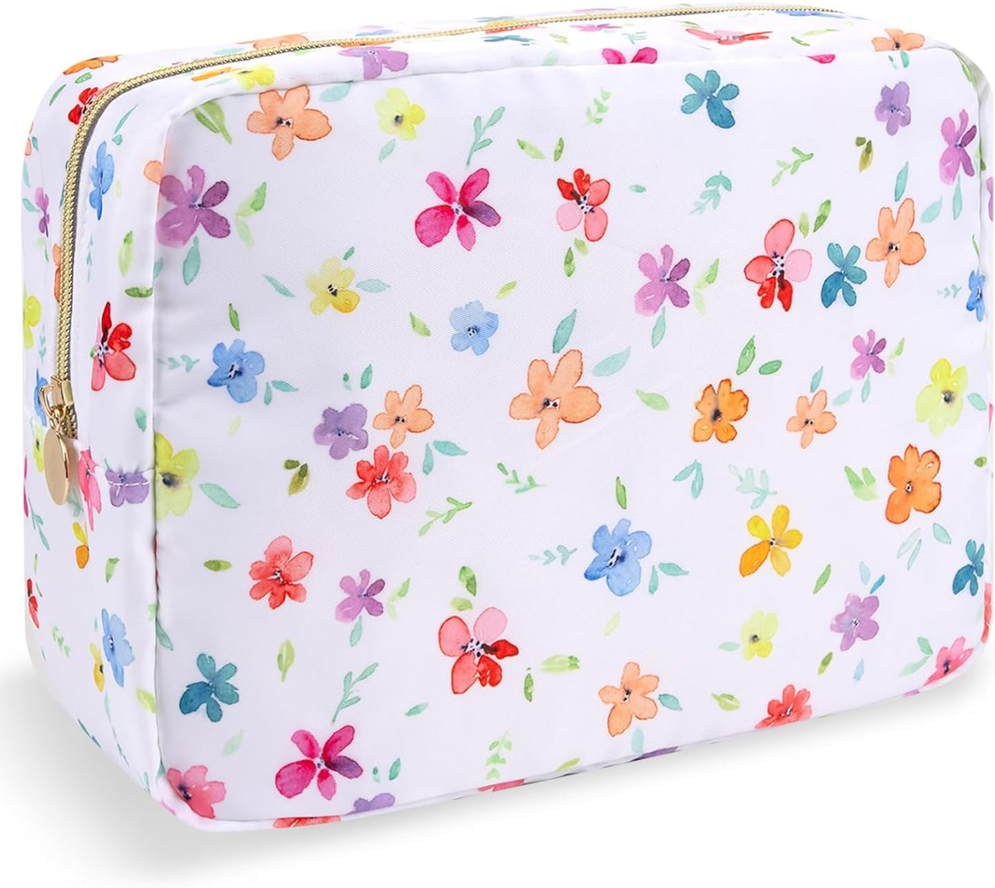Floral Makeup Bag - Cute Pink Nylon Zipper Pouch for Travel | Waterproof Cosmetic Organizer for Women