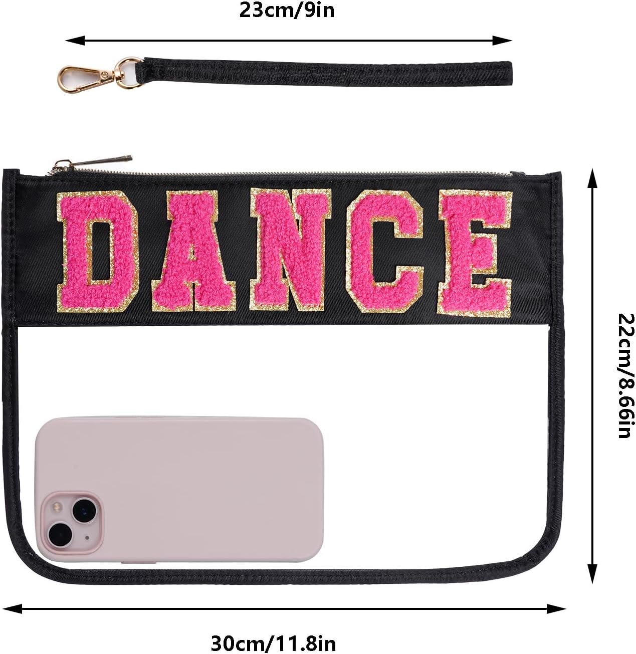 Chenille Letter Bag - Multi-Purpose Nylon Cosmetic Bag with Zipper | Travel & Gym Pouch (Black-Dance)