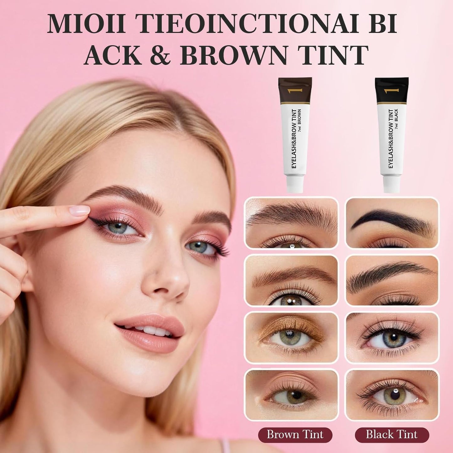 Eyelash & Eyebrow Color Kit, 2-in-1 Lash & Brow Tint Kit with Brush, Black and Brown Brow Color Set for At-Home DIY, Long-Lasting Color Up to 6 Weeks