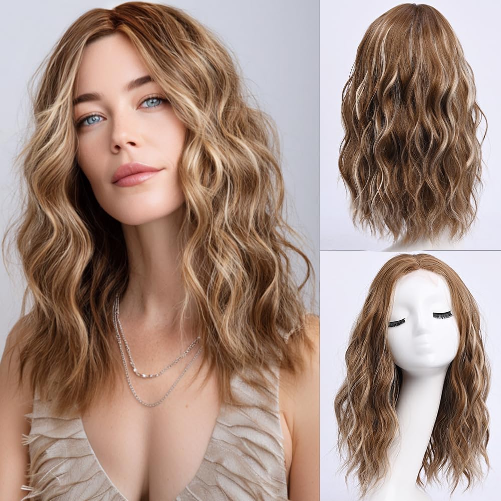 Wavy Wigs for Women - 18 Inch Medium Length Synthetic Wig | Natural Looking & Heat Resistant - Black