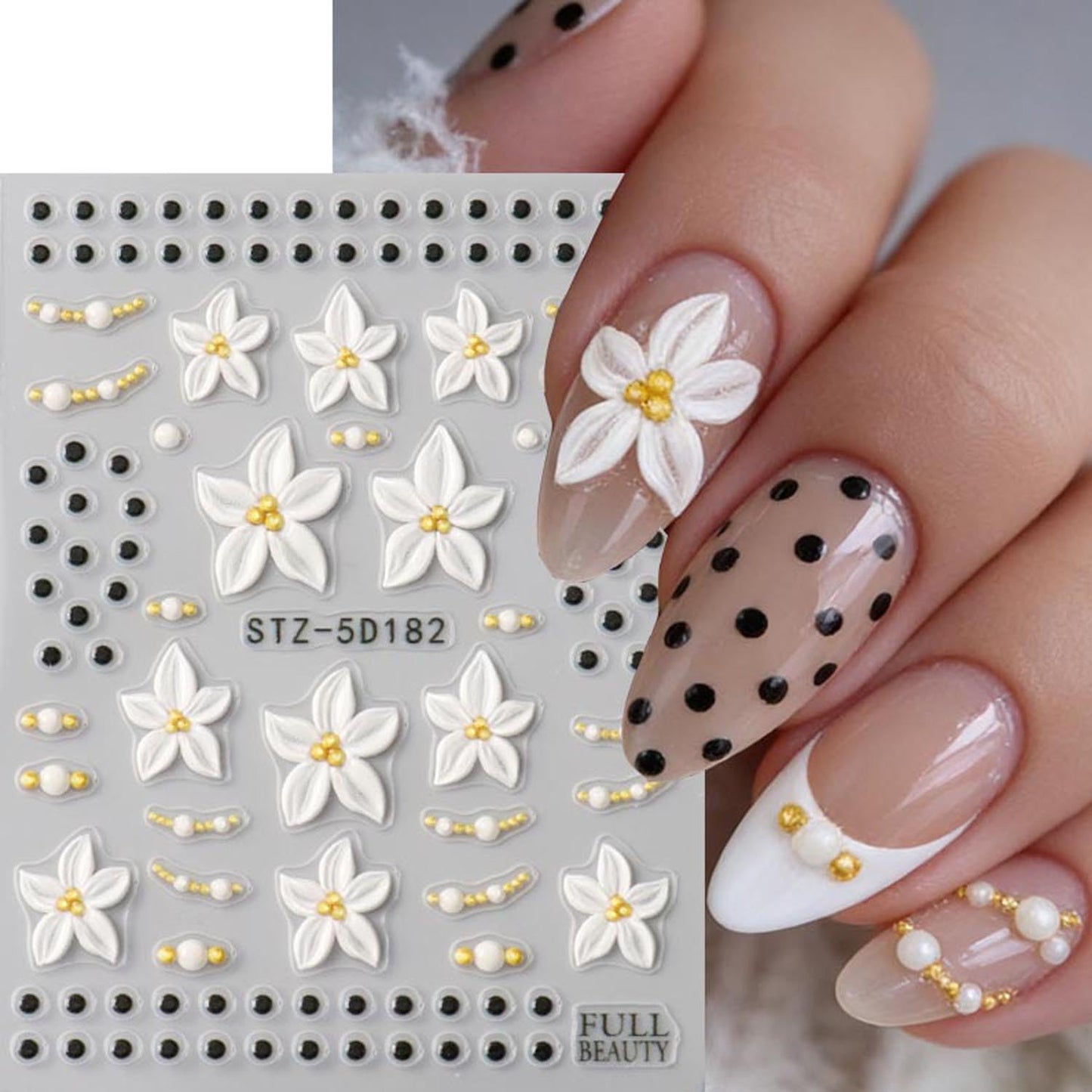 3PCS Spring Blue Flowers Nail Stickers, 5D Embossed Nail Stickers Nail Art Supplies 3D Blue Rose Nail Decals Blue Flower Five-Petal with Frangipani Polka Dot Nail Design French Floral Summer for Women
