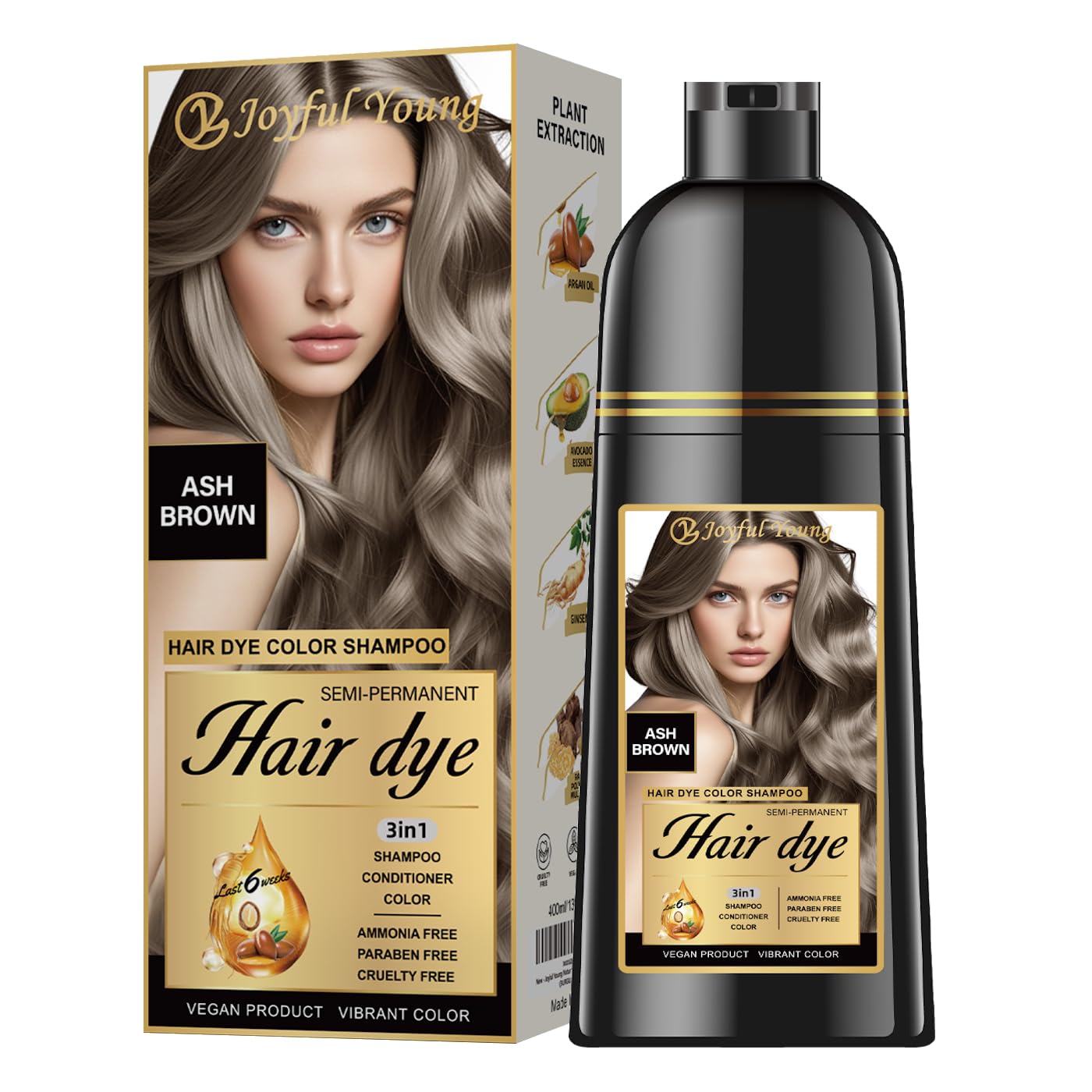 Hair Dye Shampoo 3-in-1 - Ash Blonde Semi-Permanent Gray Coverage | Vegan & Ammonia-Free