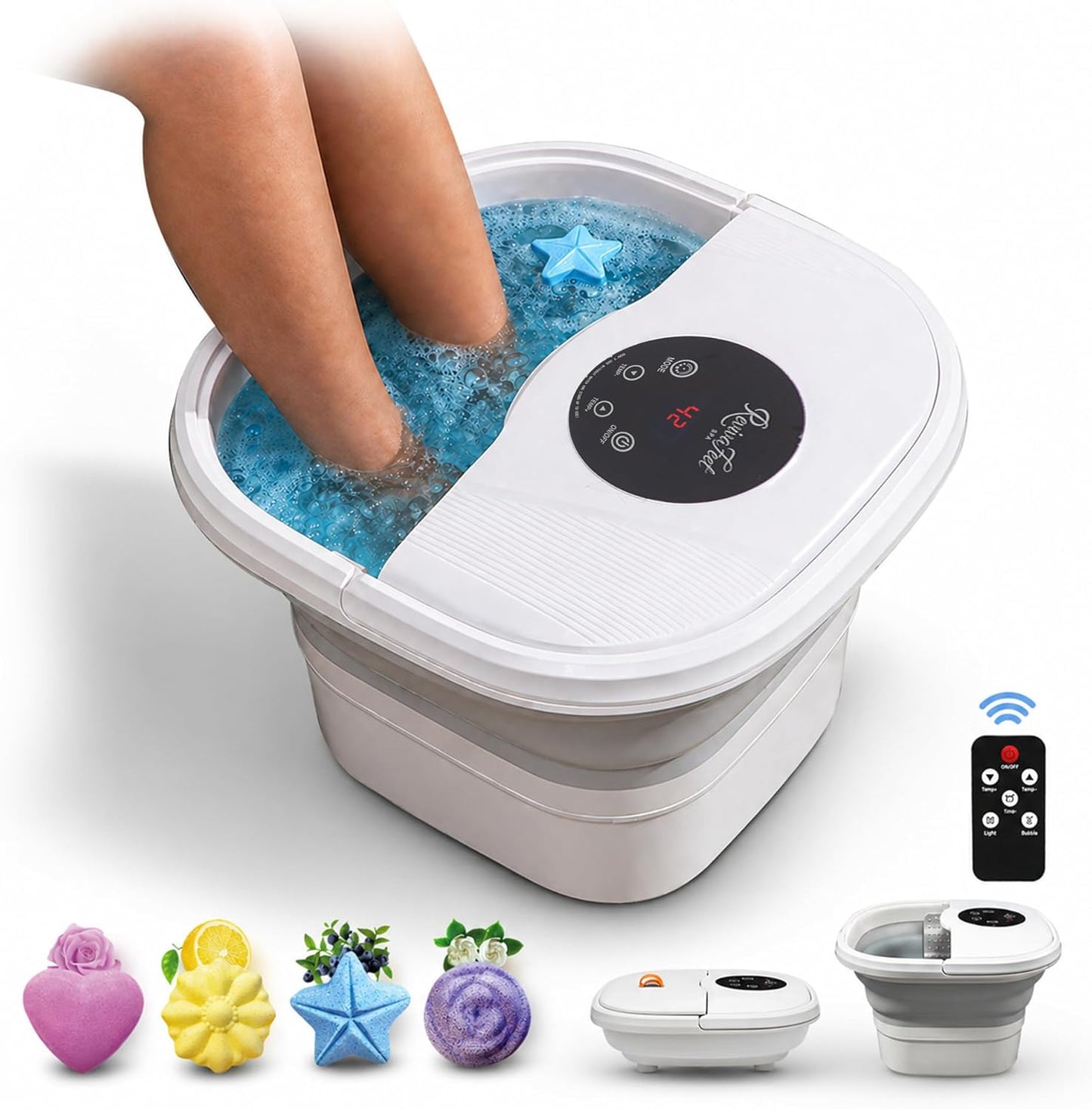 Collapsible Electric Foot Spa - Heated Massage Bath with Bubbles & Temperature Control | 16 Shiatsu Massage Balls, Remote Control