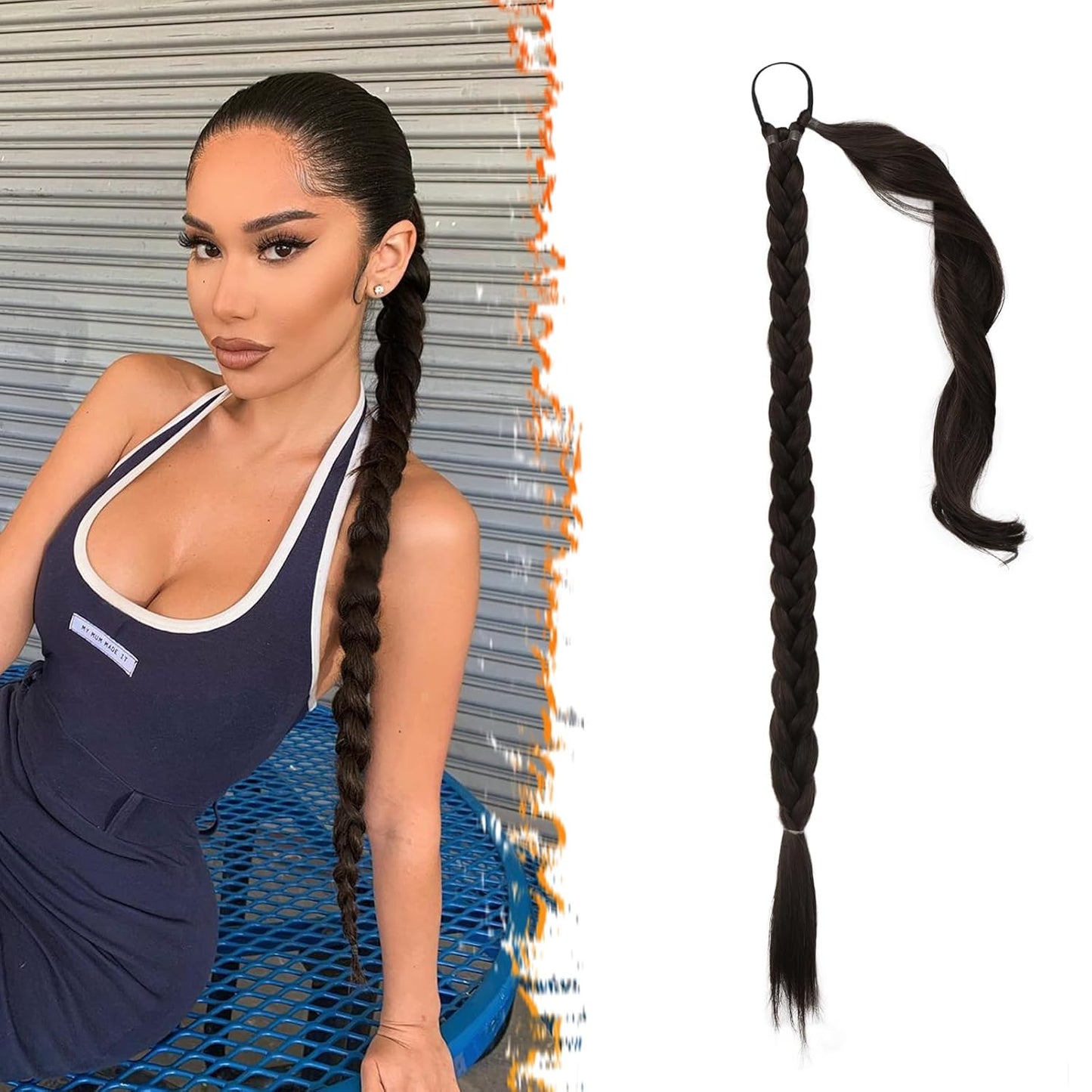 30 Inch Long Braided Ponytail Extension - Copper Red Wrap Around Hairpiece | Synthetic Hair for Women