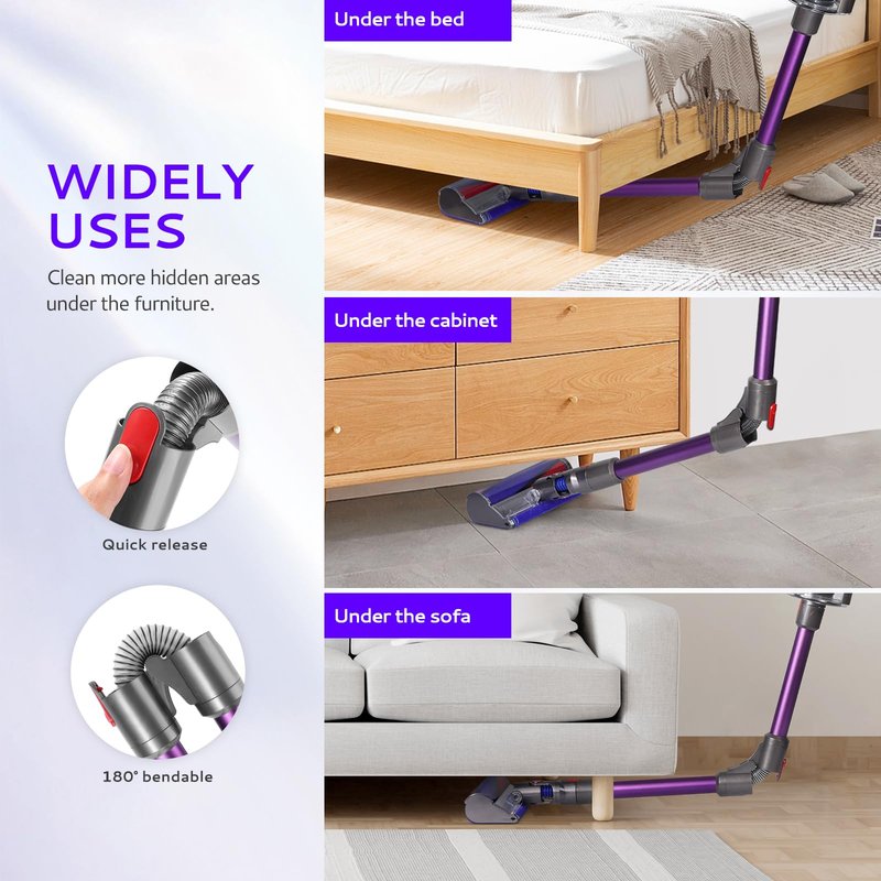 Foldable Extension Wand Compatible with Dyson V7 V8 V10 V11 V15 Cordless Vacuum Accessories, Upgrade Quick Release Wand Compatible with Dyson Stick Vacuum Attachments(Purple)