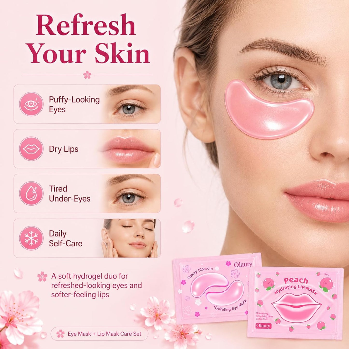 30 Pairs Lip Mask & Under Eye Patches - Pink Collagen Eye Mask Pads | Perfect Spa Gifts for Women, Birthday & Bridal Shower Favors