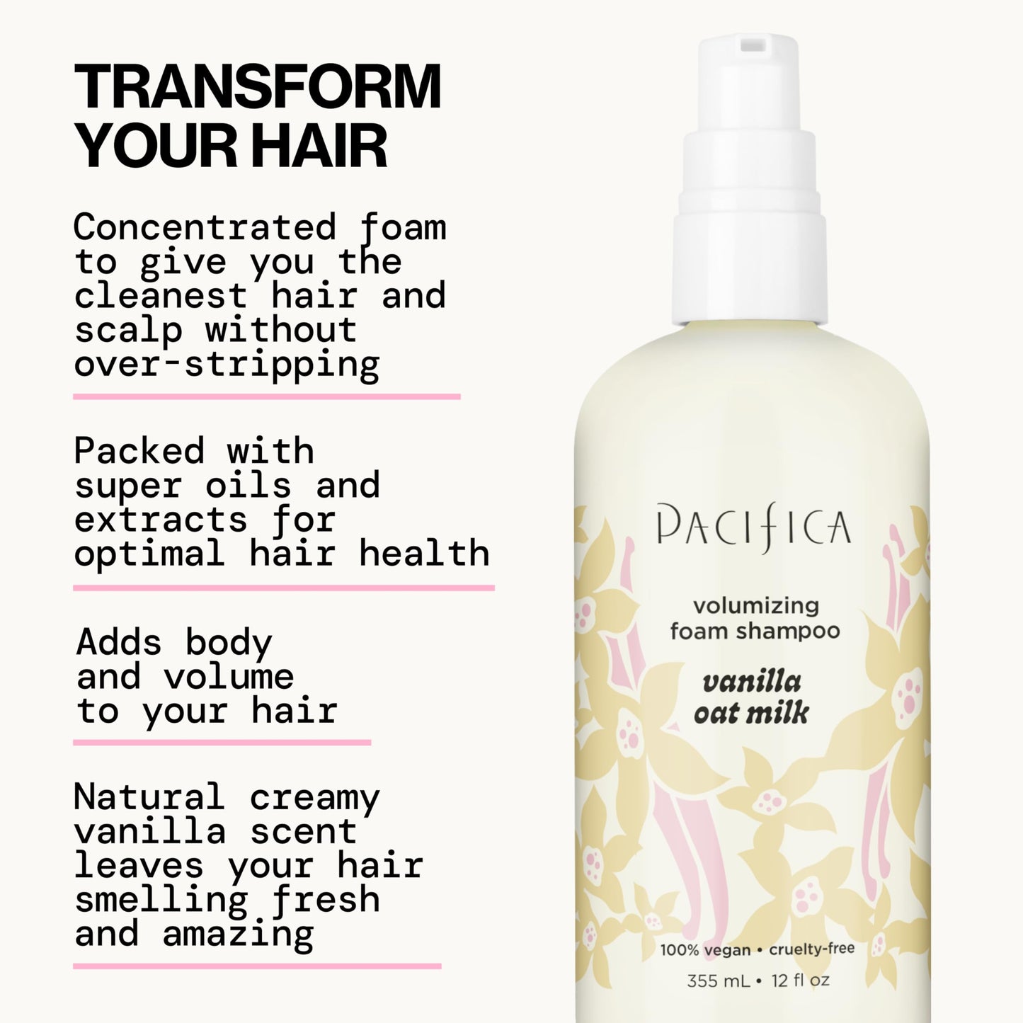 Pacifica Vanilla Oat Milk Volumizing Shampoo & Conditioner Set – Fuller, Bouncier Hair, Fine Or Flat Hair Solution, Sulfate-Free, 100% Vegan Hair Care