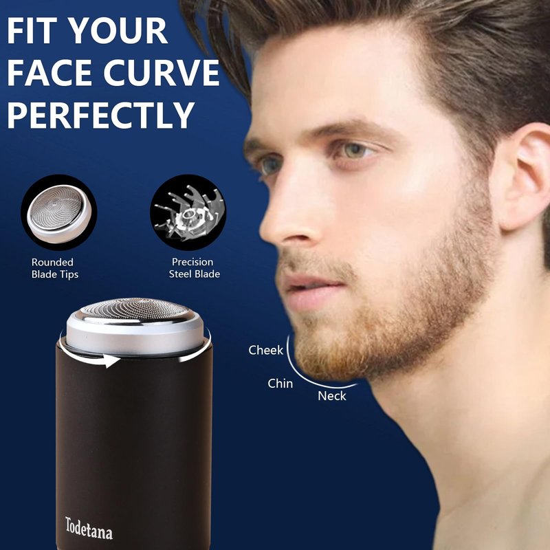 Todetana Mini Electric Shaver for Men, Small Face Shaver, Pocket Size Cordless Razor, Foil Shaver Body Hair Groomers, Wet & Dry Use, USB Rechargeable Compact Beard Trimmer for Travel, Car & Home